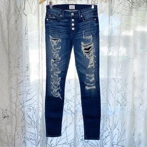 HUDSON Ciara S. Skinny Exposed Button fly ripped distressed skinny blue jeans
